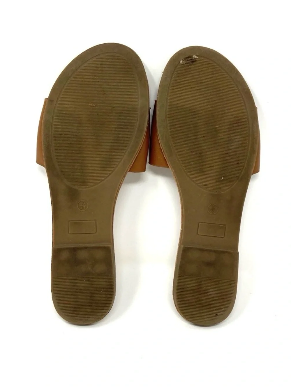 Tory Burch Ines Large Logo Slide Leather Flat Sandals Brown Gold EUR 40 / US 10